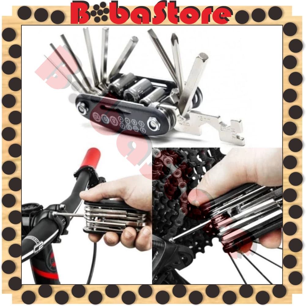 Rockbros GJ9808 Kunci Set repair Tools kit lengkap tambal ban 16 in 1 Multifungsi