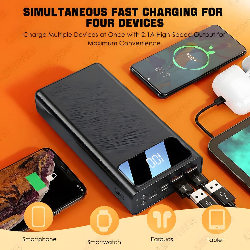 60000mAh Power Bank 4 USB Fast Charging External Battery Large Capacity Powerbank with LED