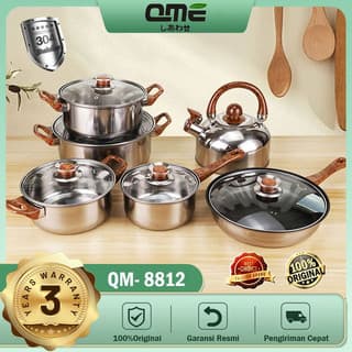 QME Panci Set Stainless Steel Dengan 6 Pcs Dengan Teko Stainless Panci Serbaguna Isi