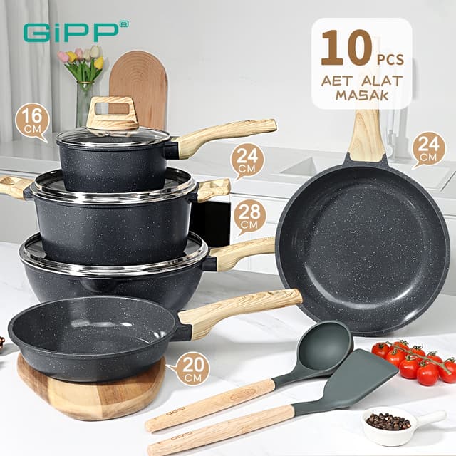 [FREE PIRING] Panci Wajan Set 6 Pcs Anti Lengket - Panci Wajan Serbaguna Estetik