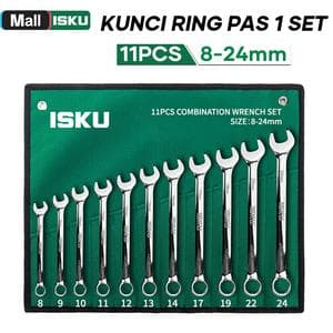 ISKU Kunci Ring Pas Set 11 Pcs 8-24mm Industrial Grade CRV Chrome Vanadium Anti Karat & Anti Oli untuk Mekanik Profesional dan Kebutuhan Rumah Tangga